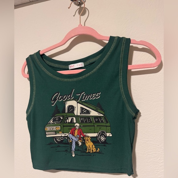 'Good Times' Green Ribbed skeleton Tank Top - Picture 2 of 4